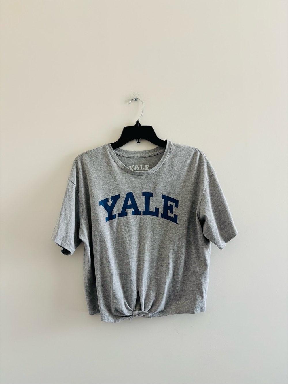 YALE University Graphic T-Shirt Gray Blue Cotton Tie Women L Preppy 90s Academia